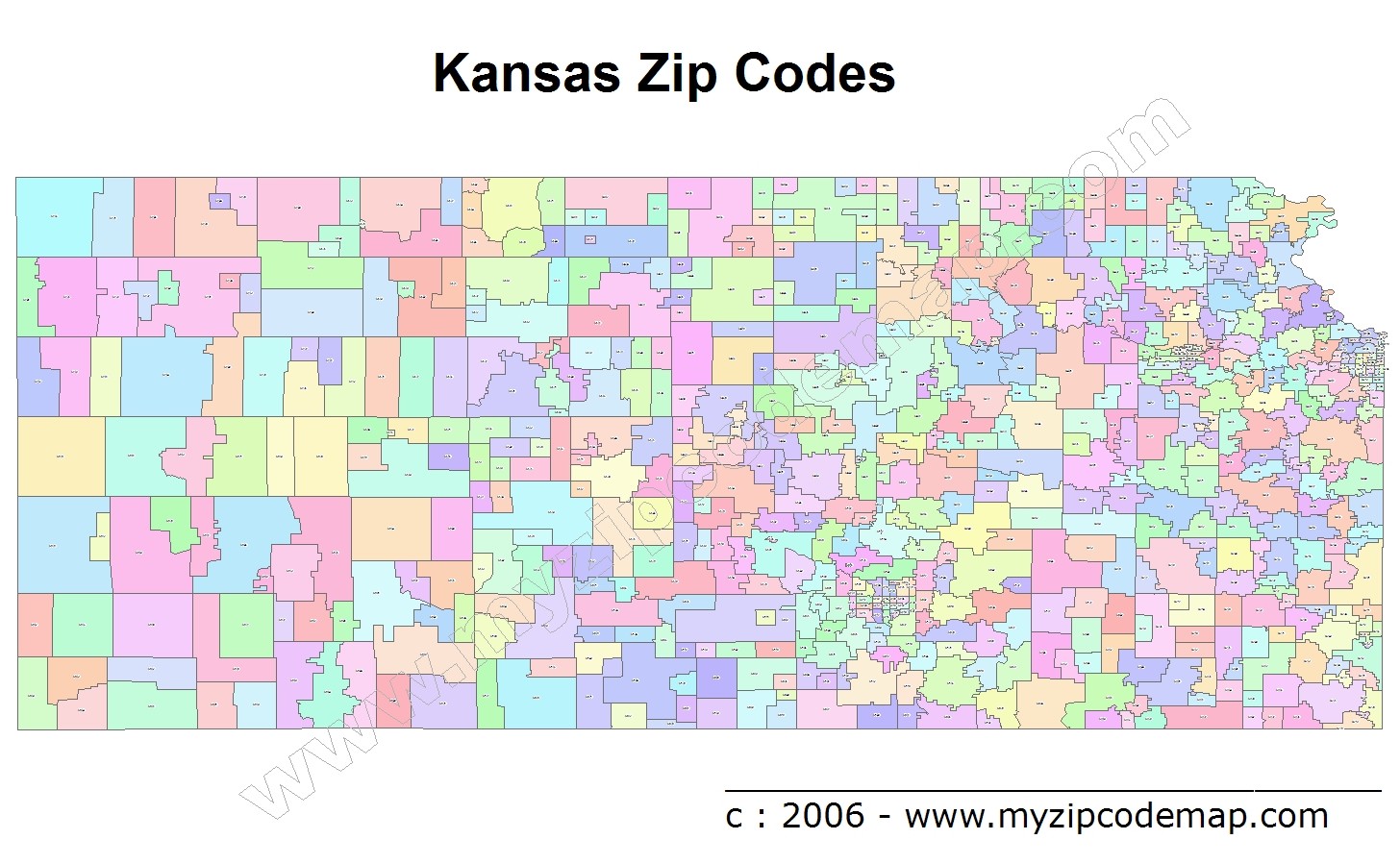 Kansas (KS) Zip Code Map. Kansas Area Code Map; Kansas Cities
