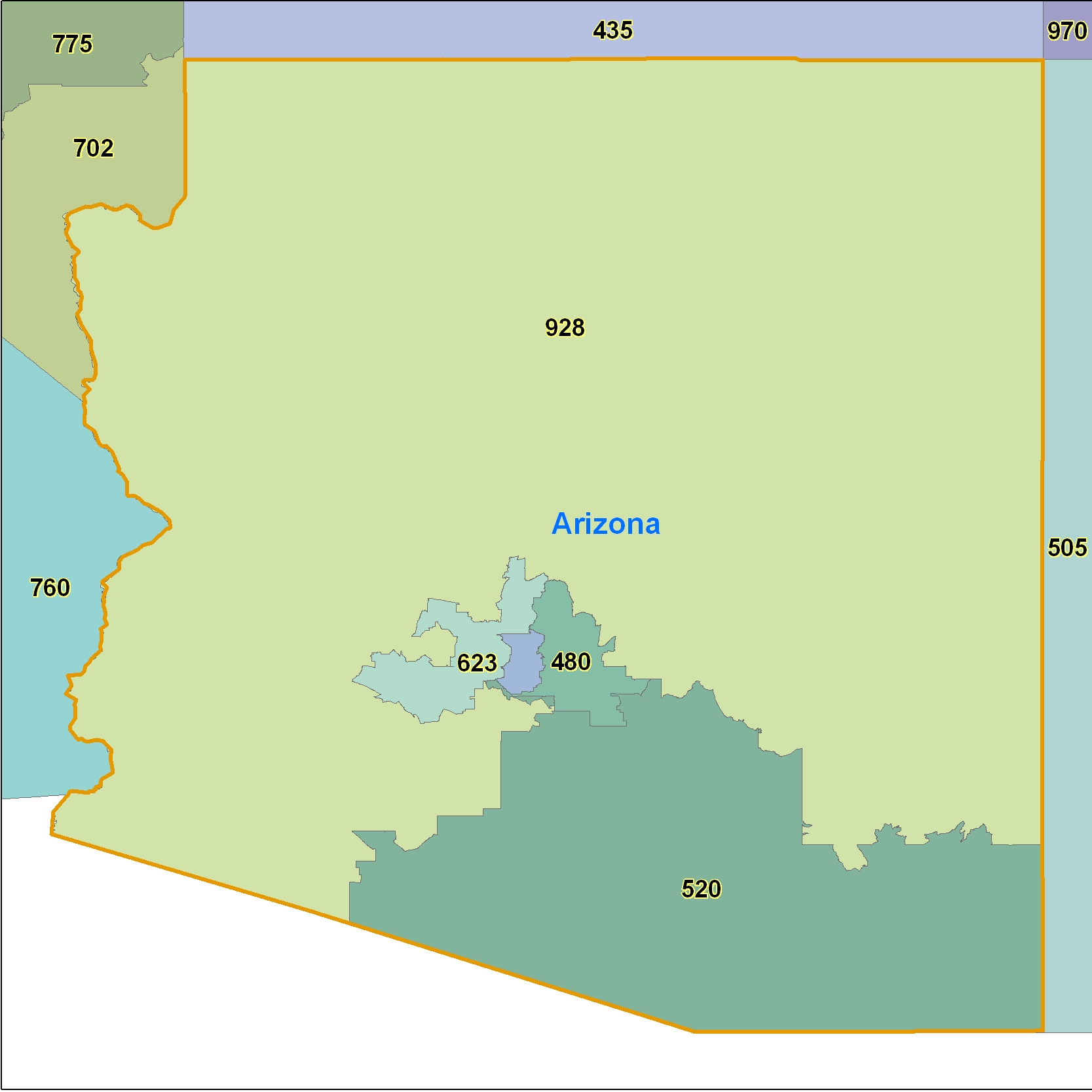 Arizona (AZ) Area Code Map