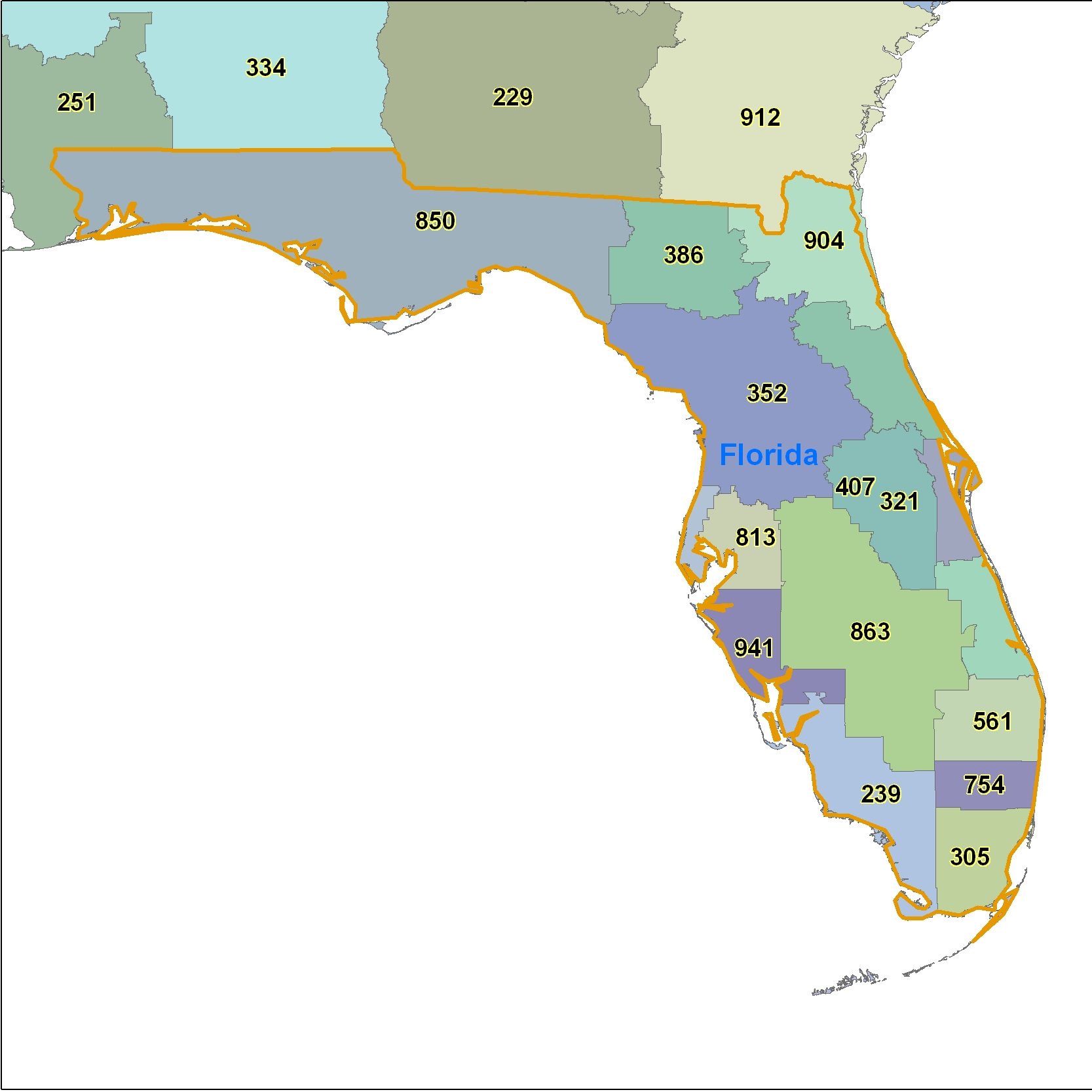 Florida (FL) Area Code Map