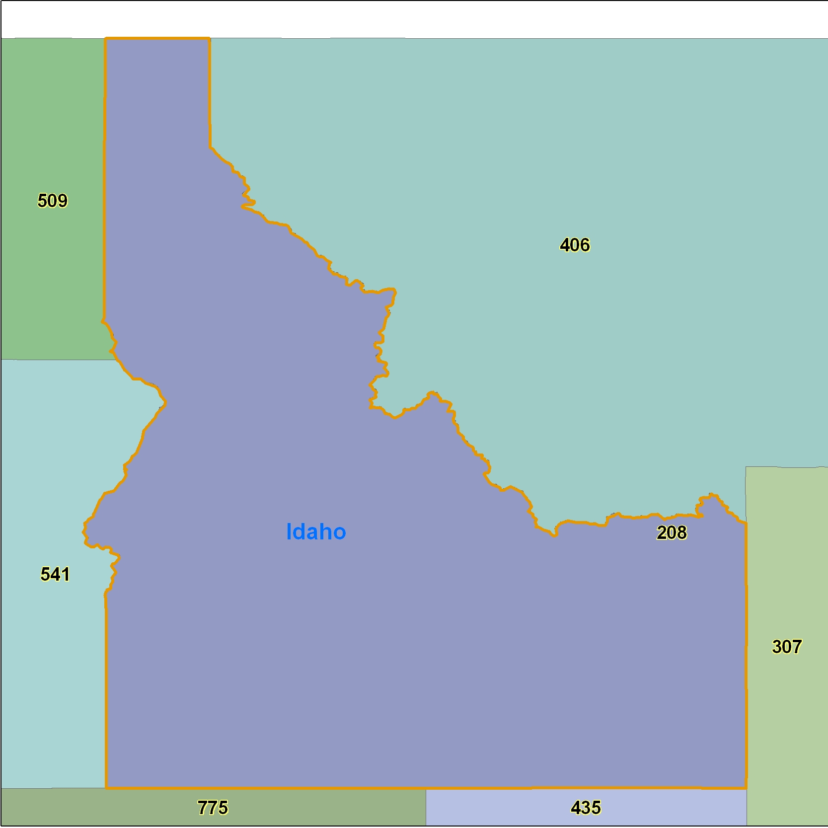 Idaho (ID) Area Code Map