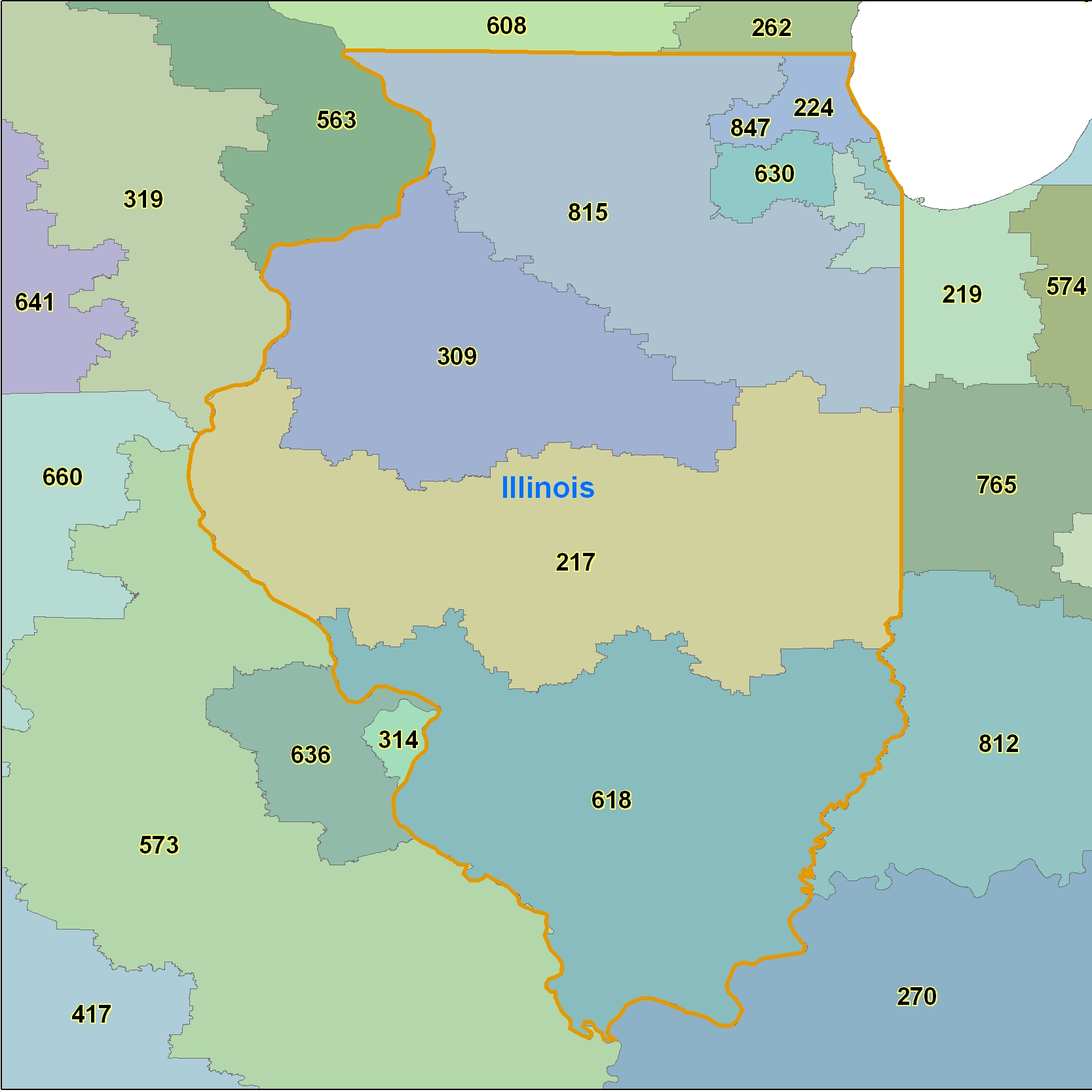 Illinois (IL) Area Code Map