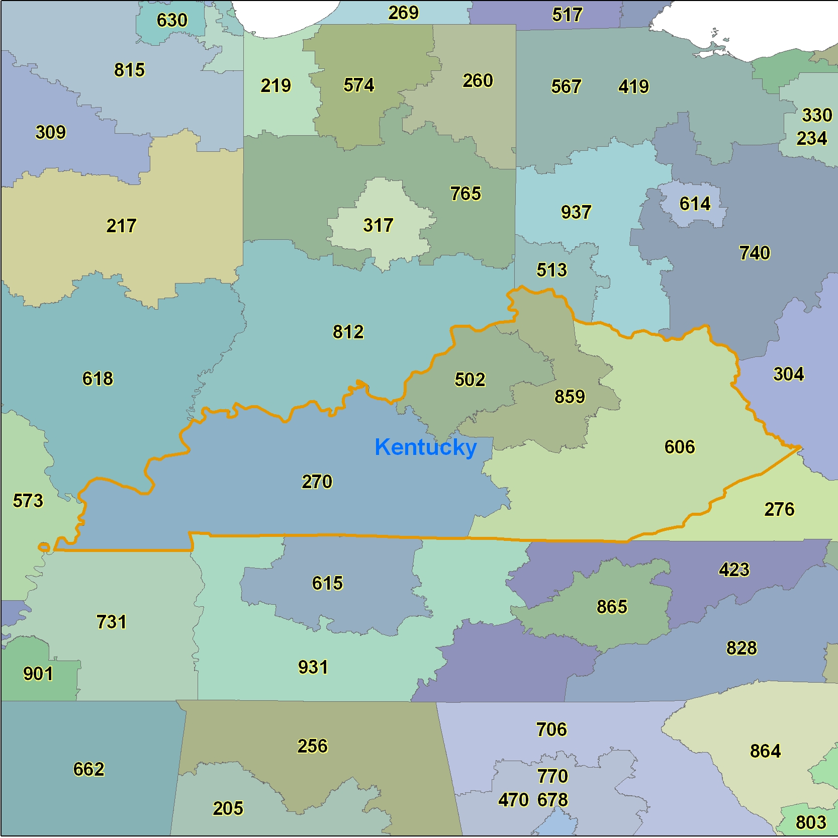 Kentucky (KY) Area Code Map