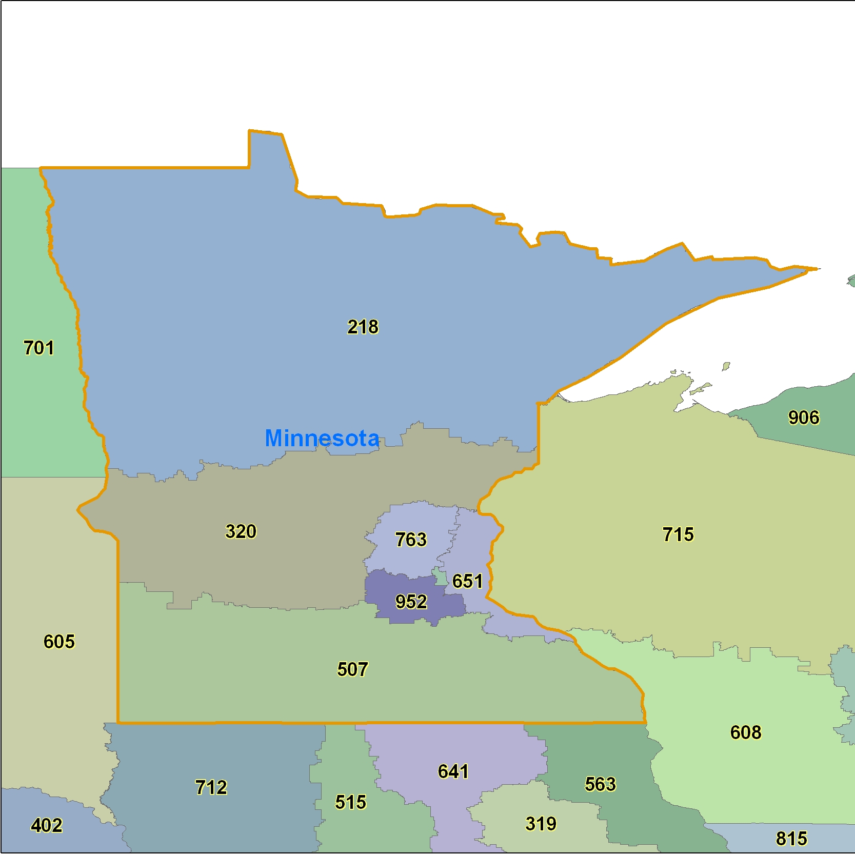 Minnesota (MN) Area Code Map