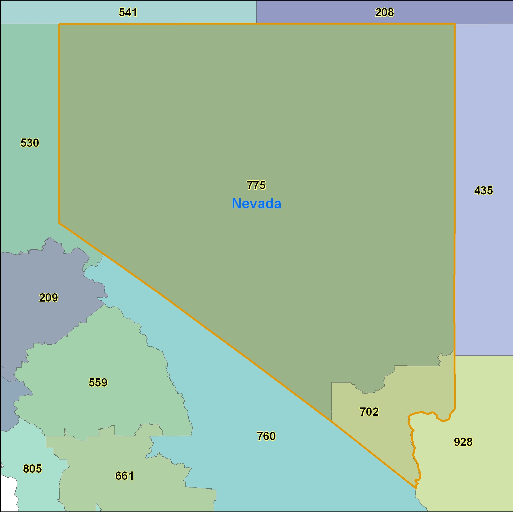 Nevada (NV) Area Code Map