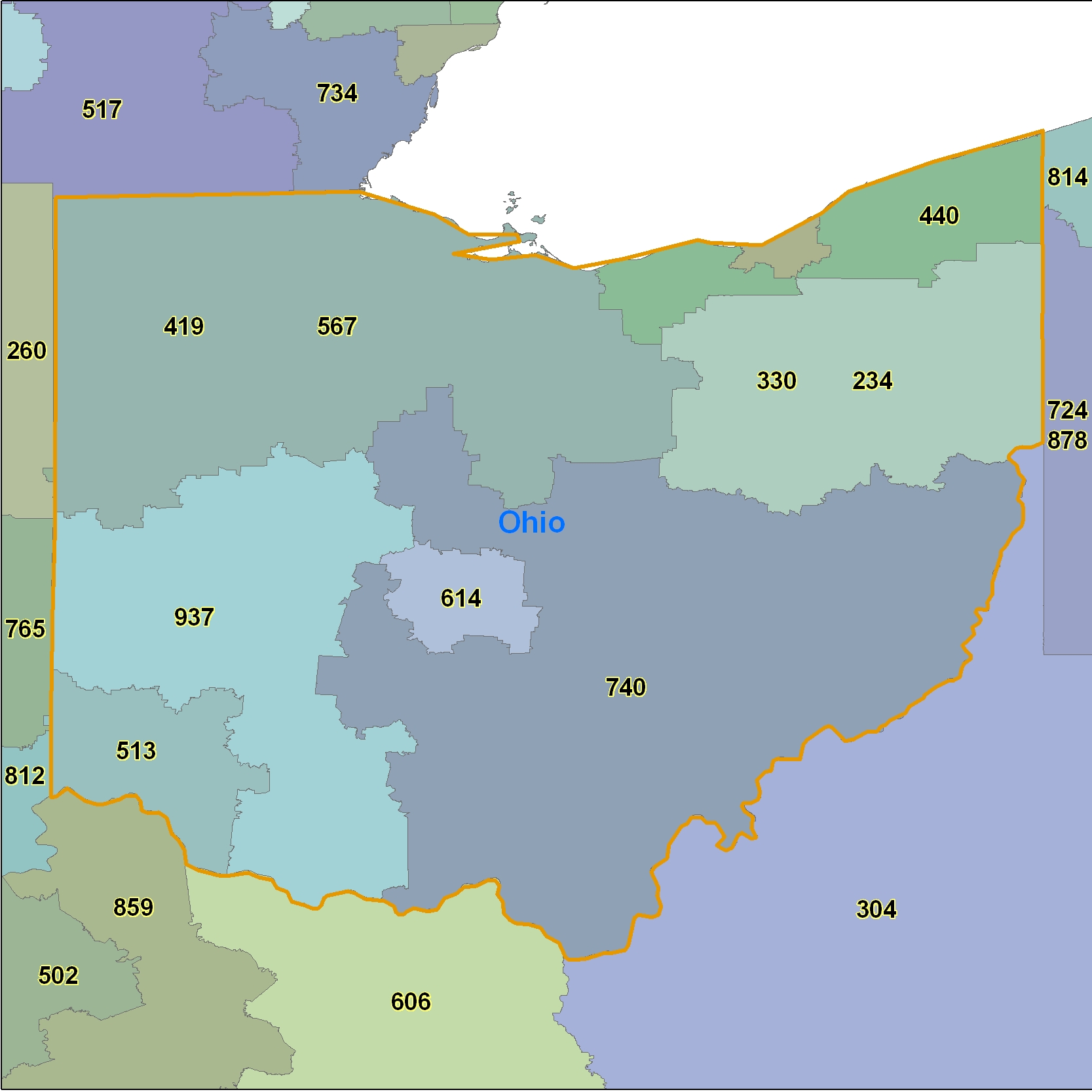 Ohio (OH) Area Code Map
