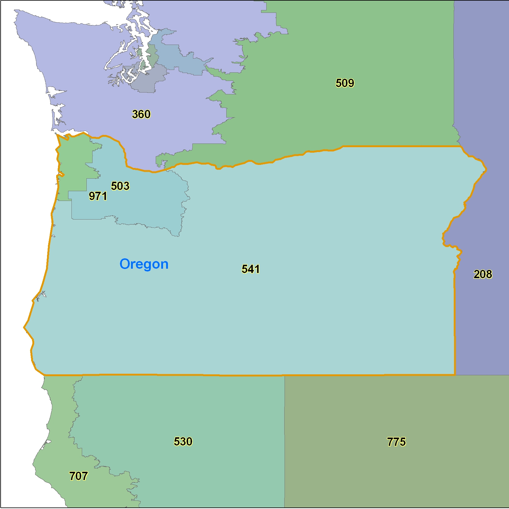 Oregon (OR) Area Code Map