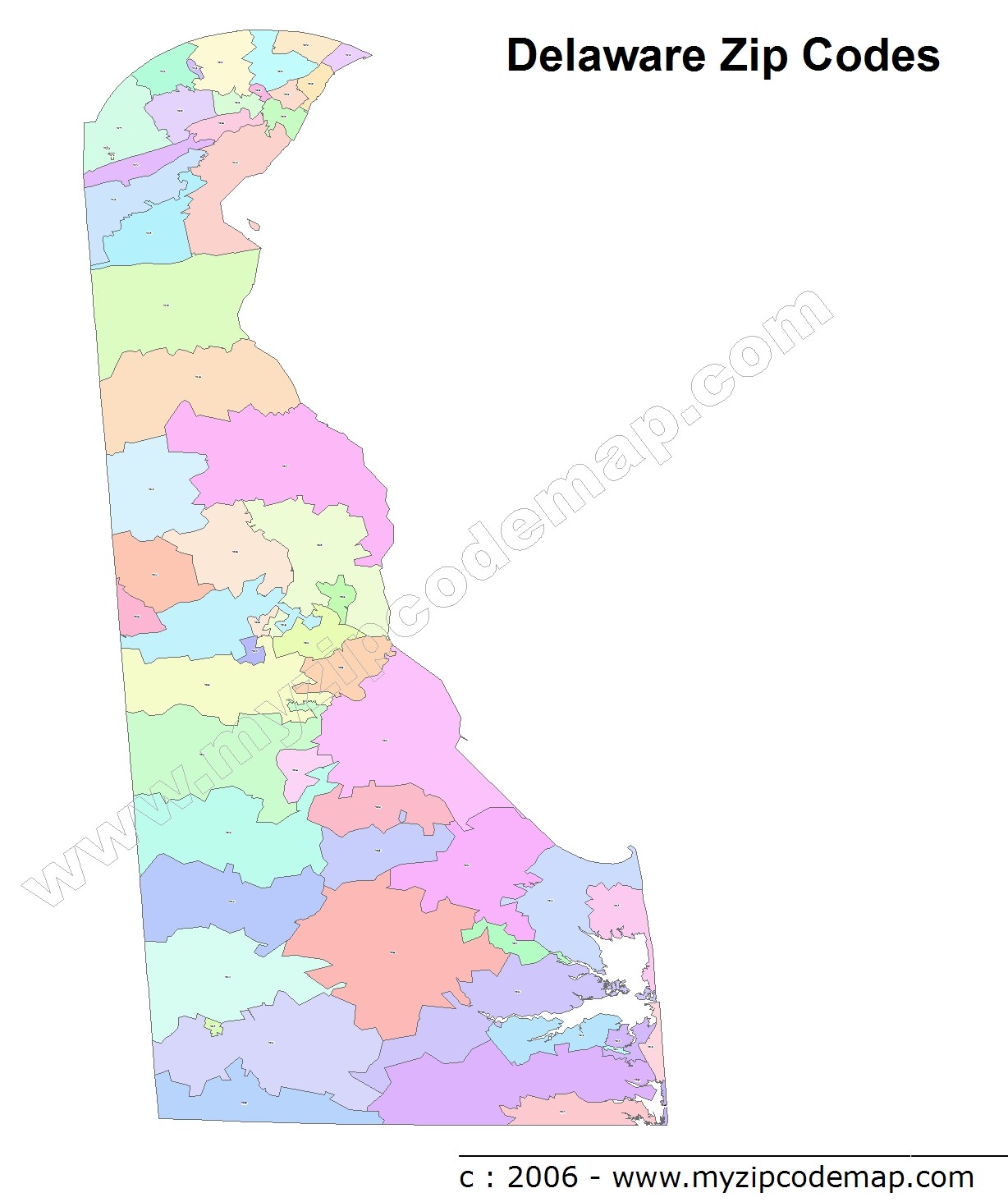 Delaware (DE) Zip Code Map