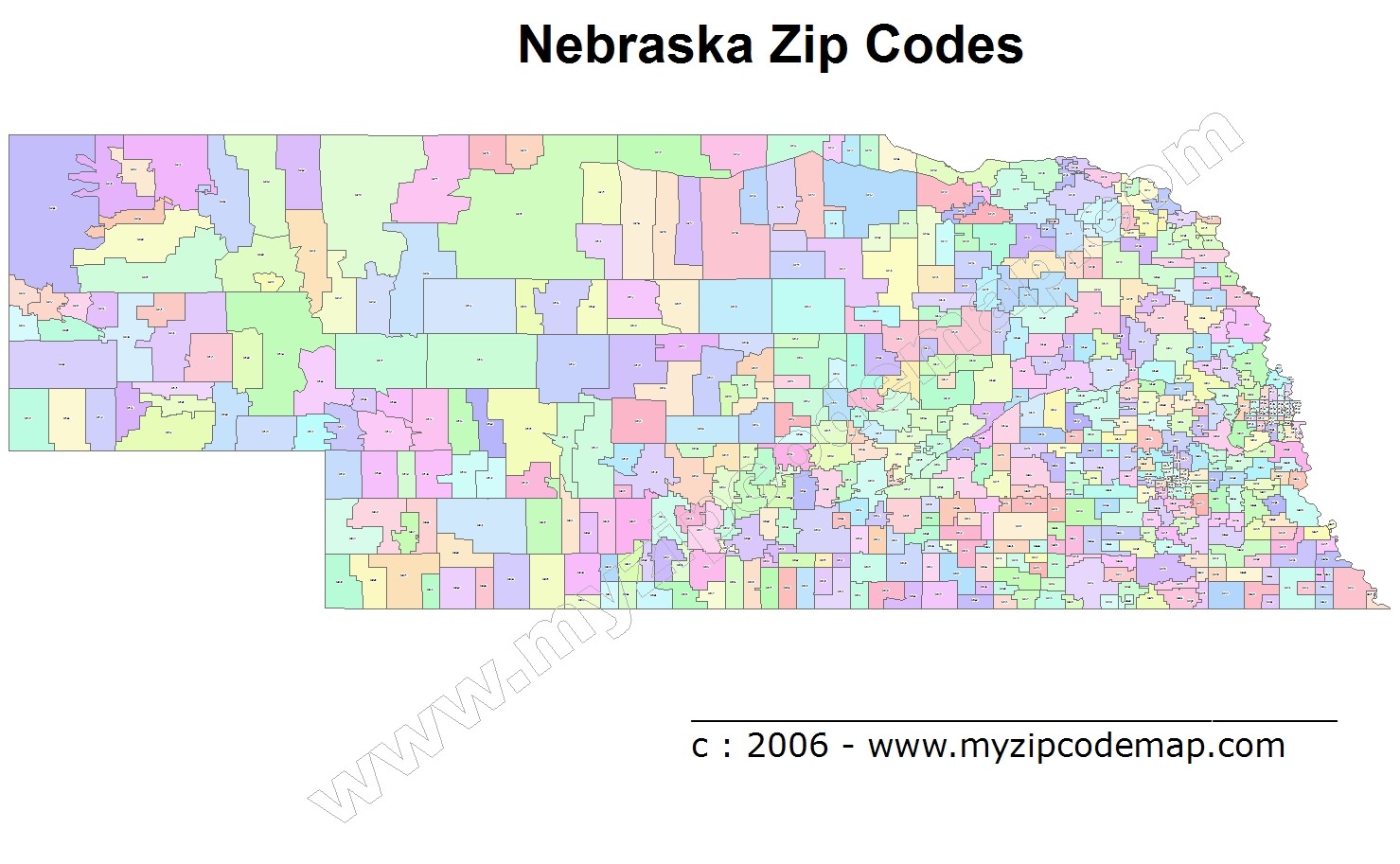 Nebraska (NE) Zip Code Map