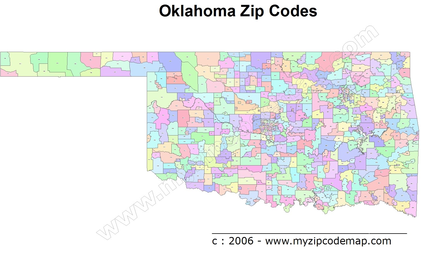 Oklahoma (OK) Zip Code Map