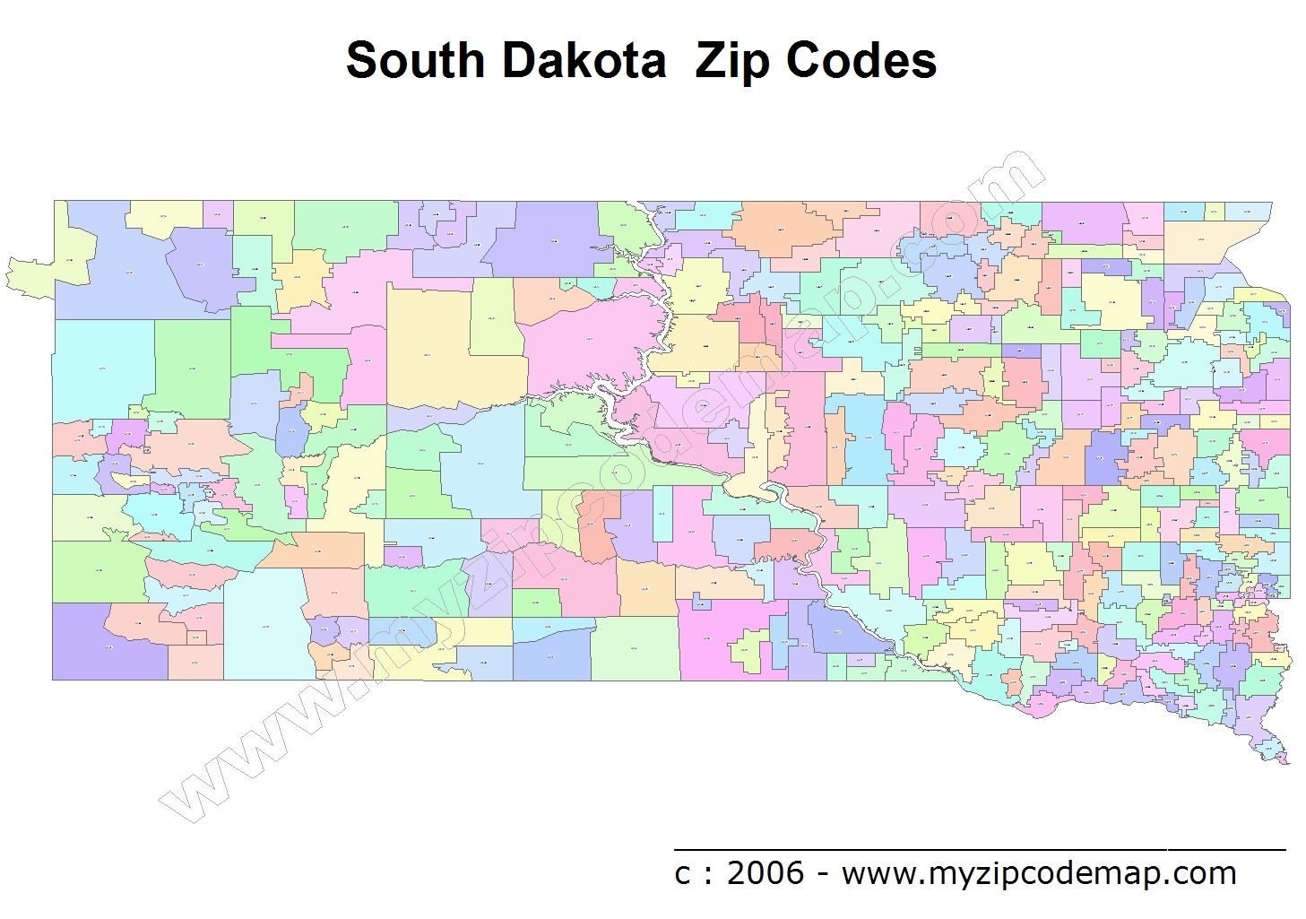 South Dakota (SD) Zip Code Map